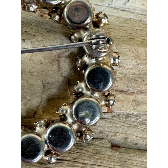 Vintage Weiss Green Rhinestone Wreath Brooch Round Pin unsigned - Picture 5 of 5